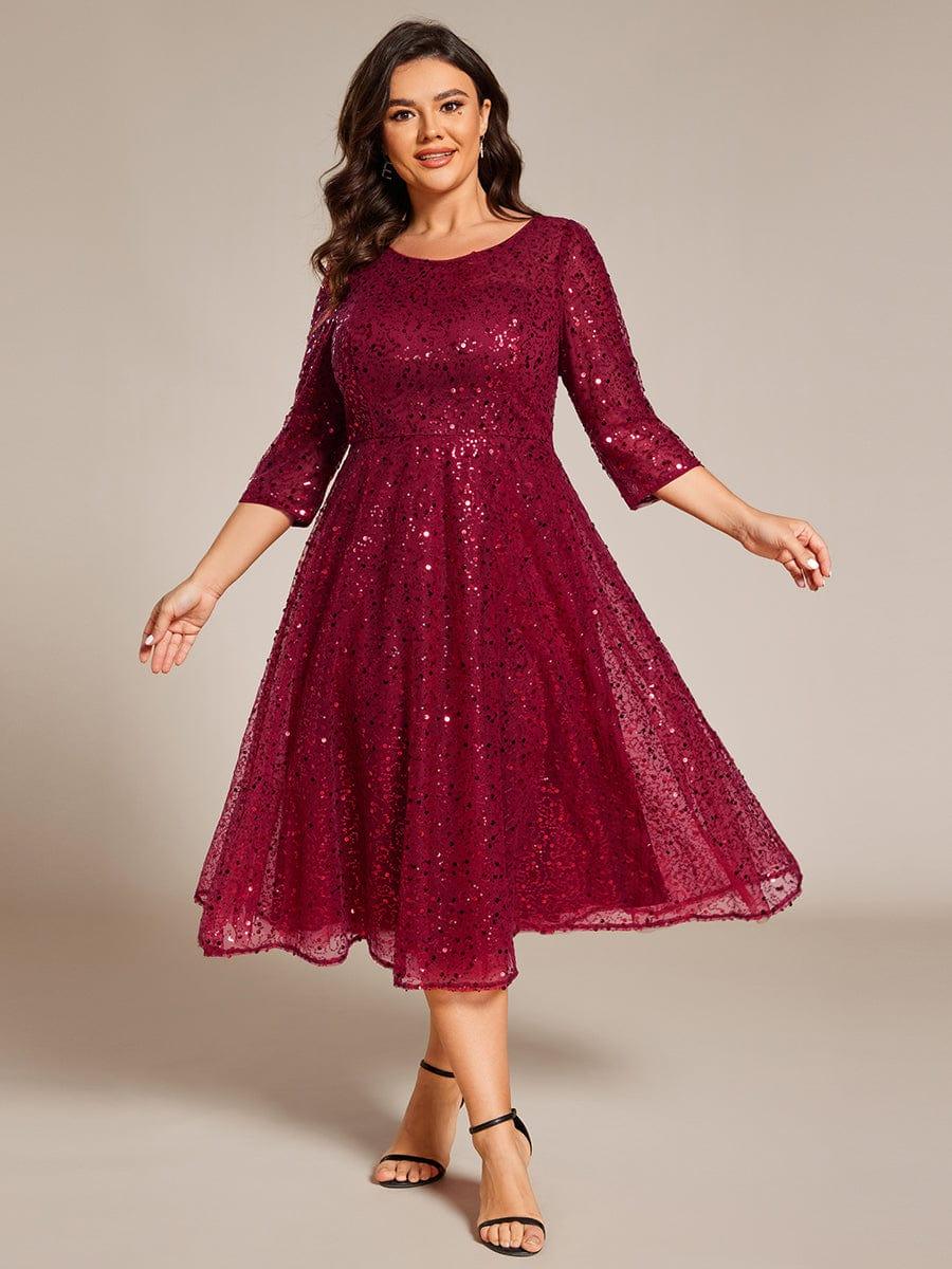 ever SIENNA|3/4 Sleeve Sparkly Sequin Round Neck Midi Wedding Guest Dress