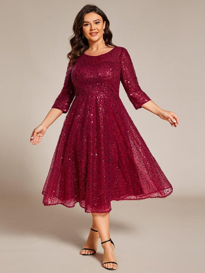 ever SIENNA|3/4 Sleeve Sparkly Sequin Round Neck Midi Wedding Guest Dress