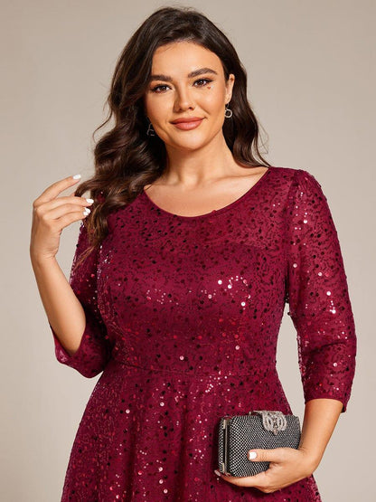 ever SIENNA|3/4 Sleeve Sparkly Sequin Round Neck Midi Wedding Guest Dress