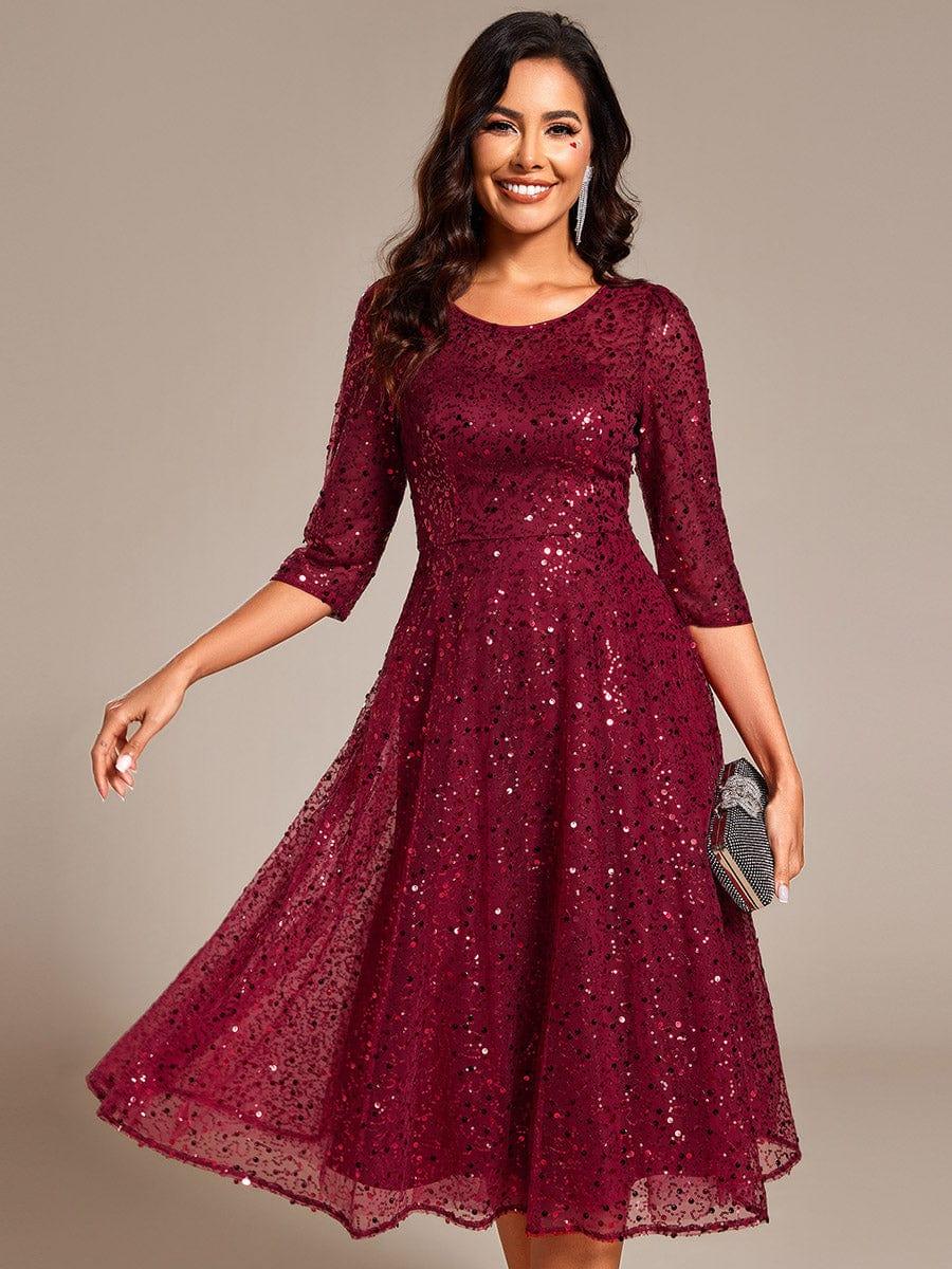 ever SIENNA|3/4 Sleeve Sparkly Sequin Round Neck Midi Wedding Guest Dress