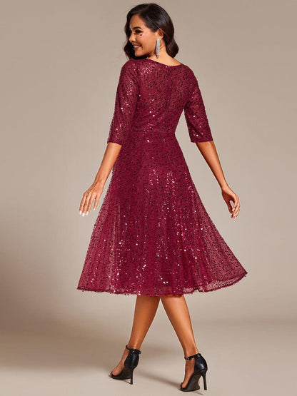 ever SIENNA|3/4 Sleeve Sparkly Sequin Round Neck Midi Wedding Guest Dress