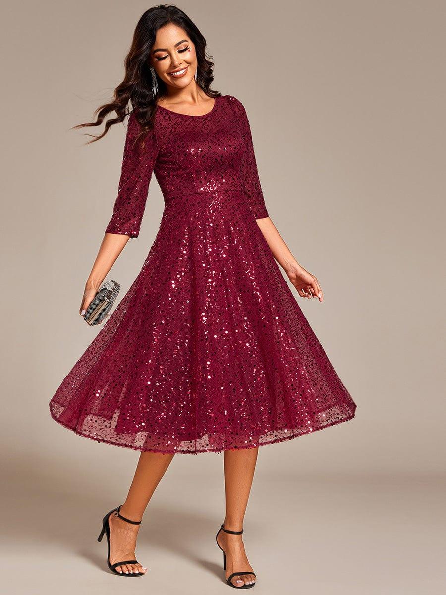 ever SIENNA|3/4 Sleeve Sparkly Sequin Round Neck Midi Wedding Guest Dress
