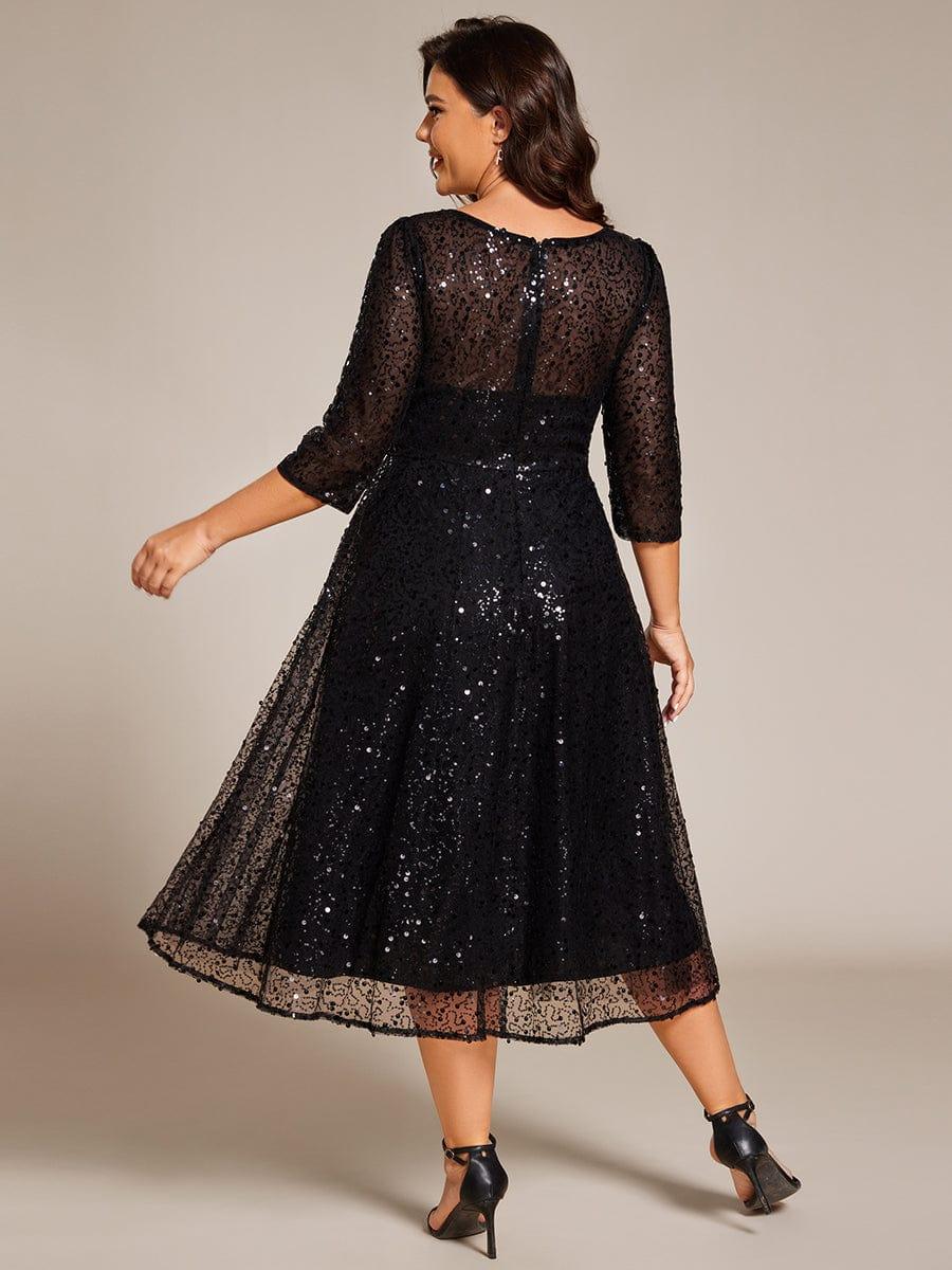 ever SIENNA|3/4 Sleeve Sparkly Sequin Round Neck Midi Wedding Guest Dress