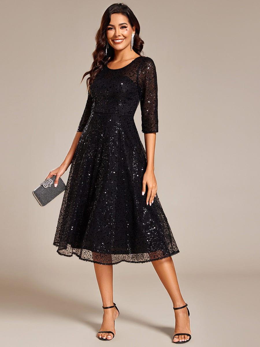 ever SIENNA|3/4 Sleeve Sparkly Sequin Round Neck Midi Wedding Guest Dress