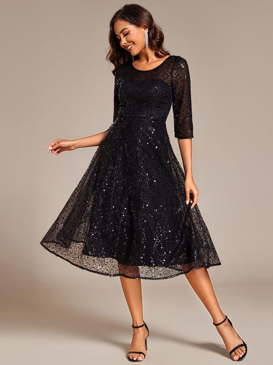 ever SIENNA|3/4 Sleeve Sparkly Sequin Round Neck Midi Wedding Guest Dress