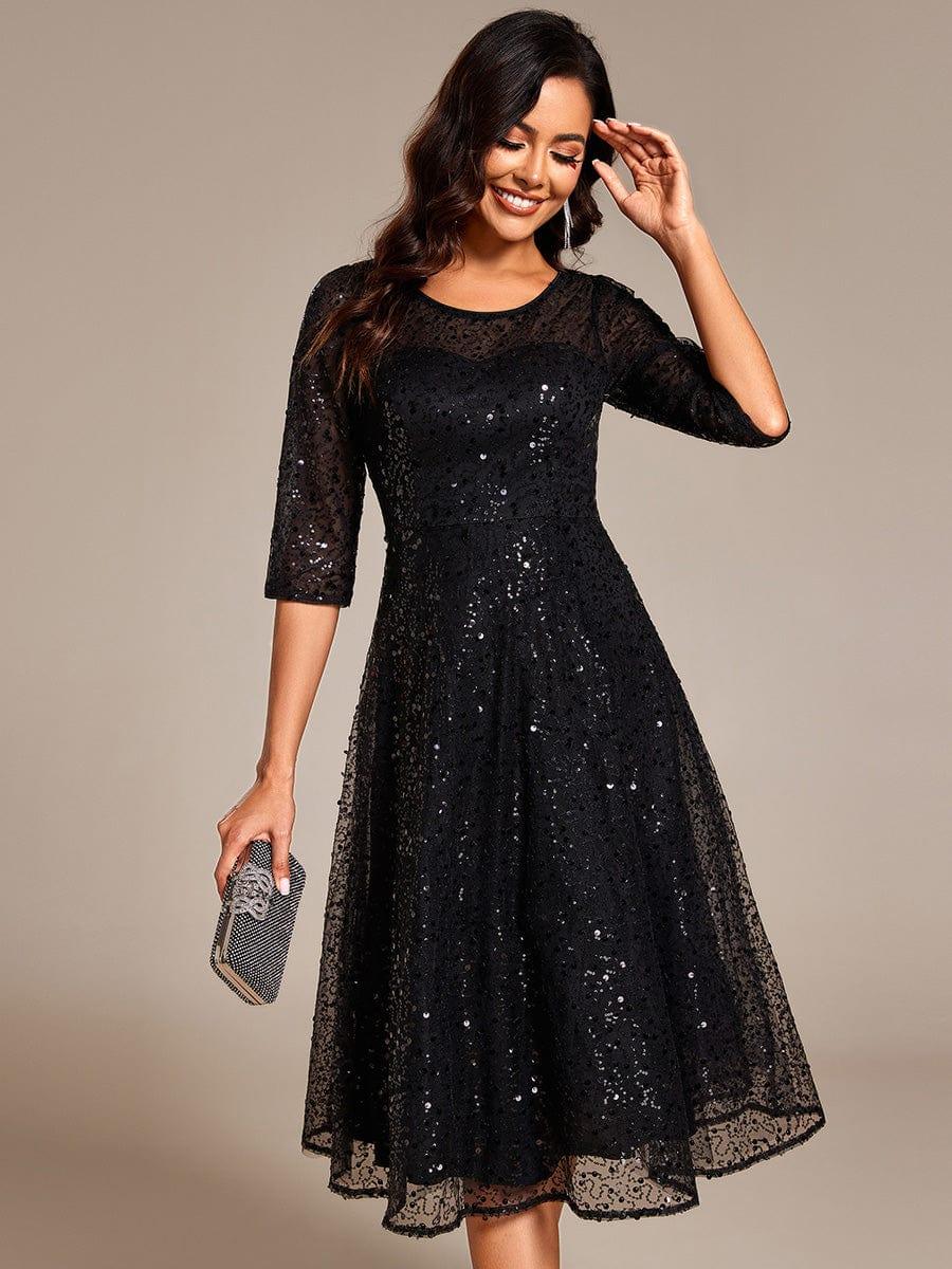 ever SIENNA|3/4 Sleeve Sparkly Sequin Round Neck Midi Wedding Guest Dress