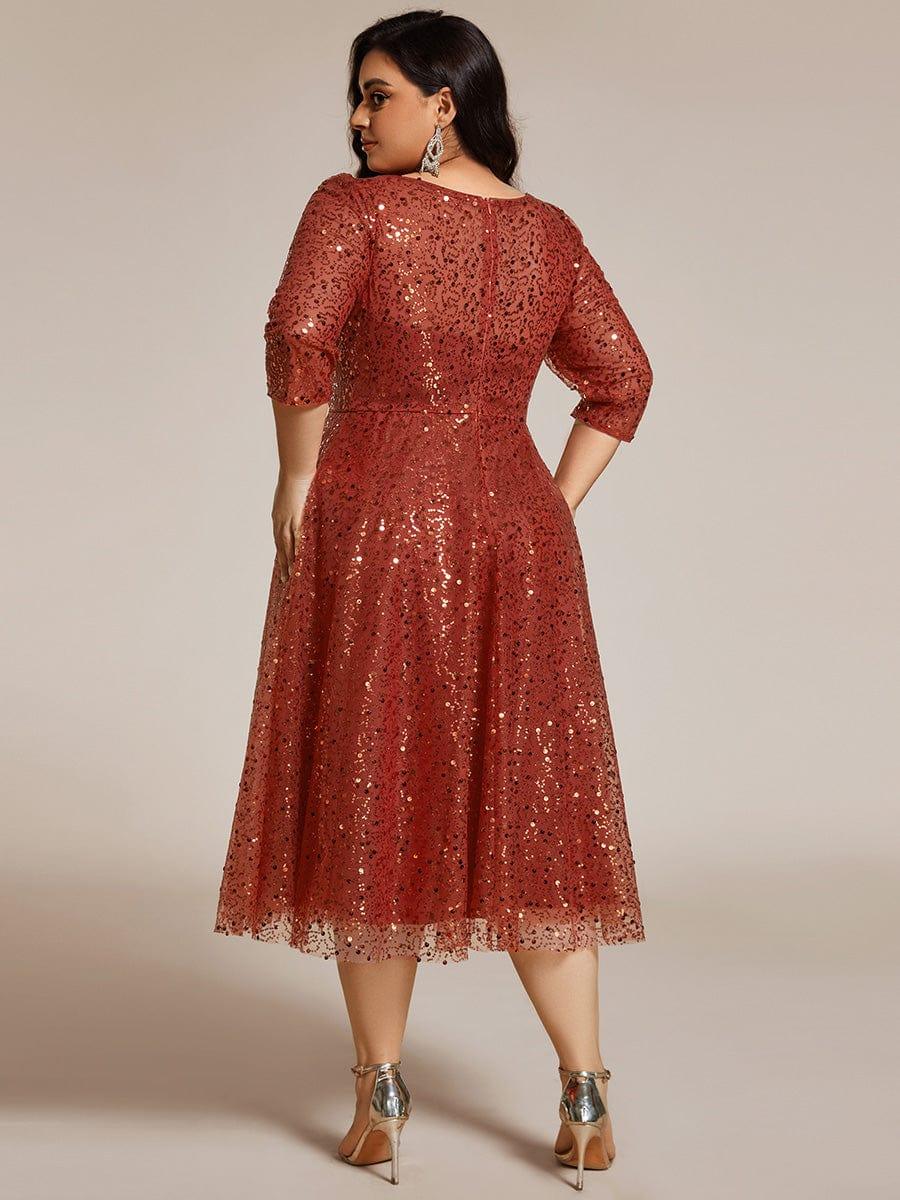 ever SIENNA|3/4 Sleeve Sparkly Sequin Round Neck Midi Wedding Guest Dress