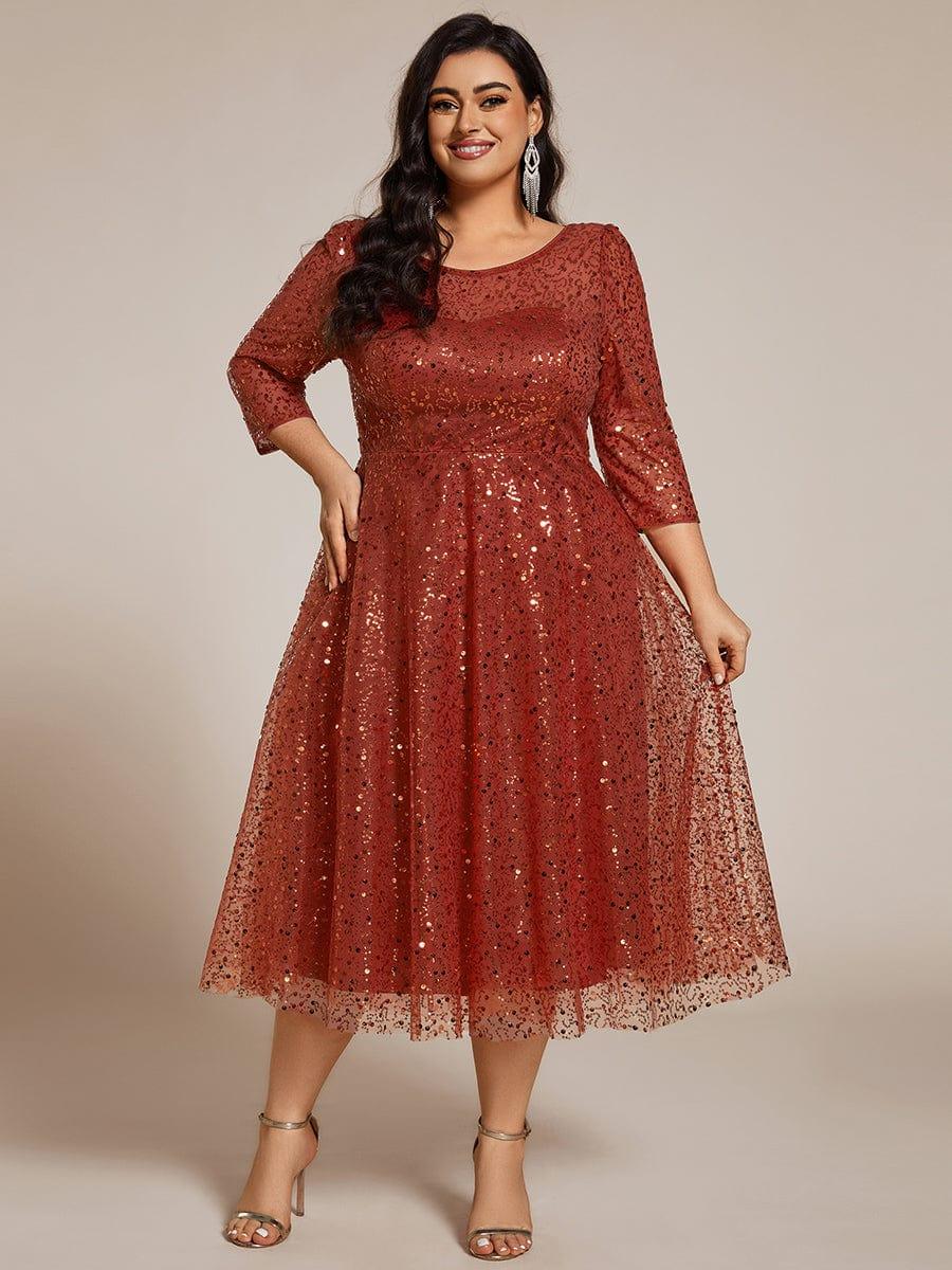 ever SIENNA|3/4 Sleeve Sparkly Sequin Round Neck Midi Wedding Guest Dress