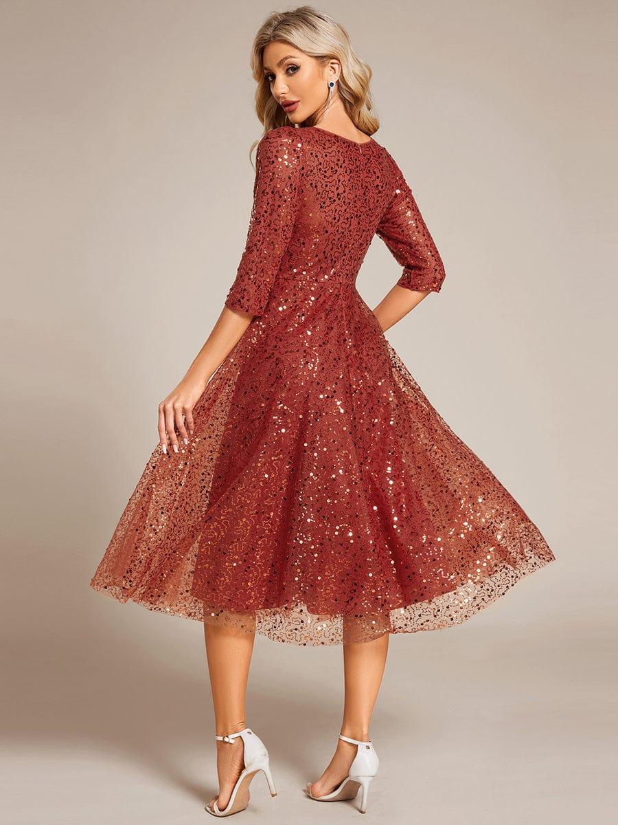 ever SIENNA|3/4 Sleeve Sparkly Sequin Round Neck Midi Wedding Guest Dress