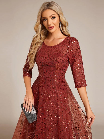 ever SIENNA|3/4 Sleeve Sparkly Sequin Round Neck Midi Wedding Guest Dress