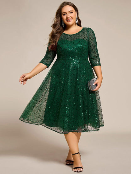 ever SIENNA|3/4 Sleeve Sparkly Sequin Round Neck Midi Wedding Guest Dress