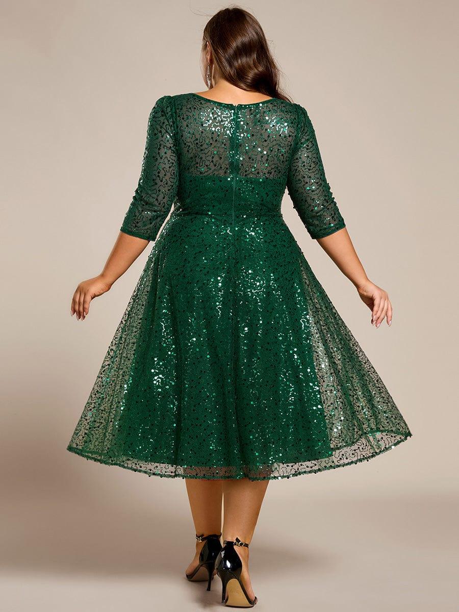 ever SIENNA|3/4 Sleeve Sparkly Sequin Round Neck Midi Wedding Guest Dress