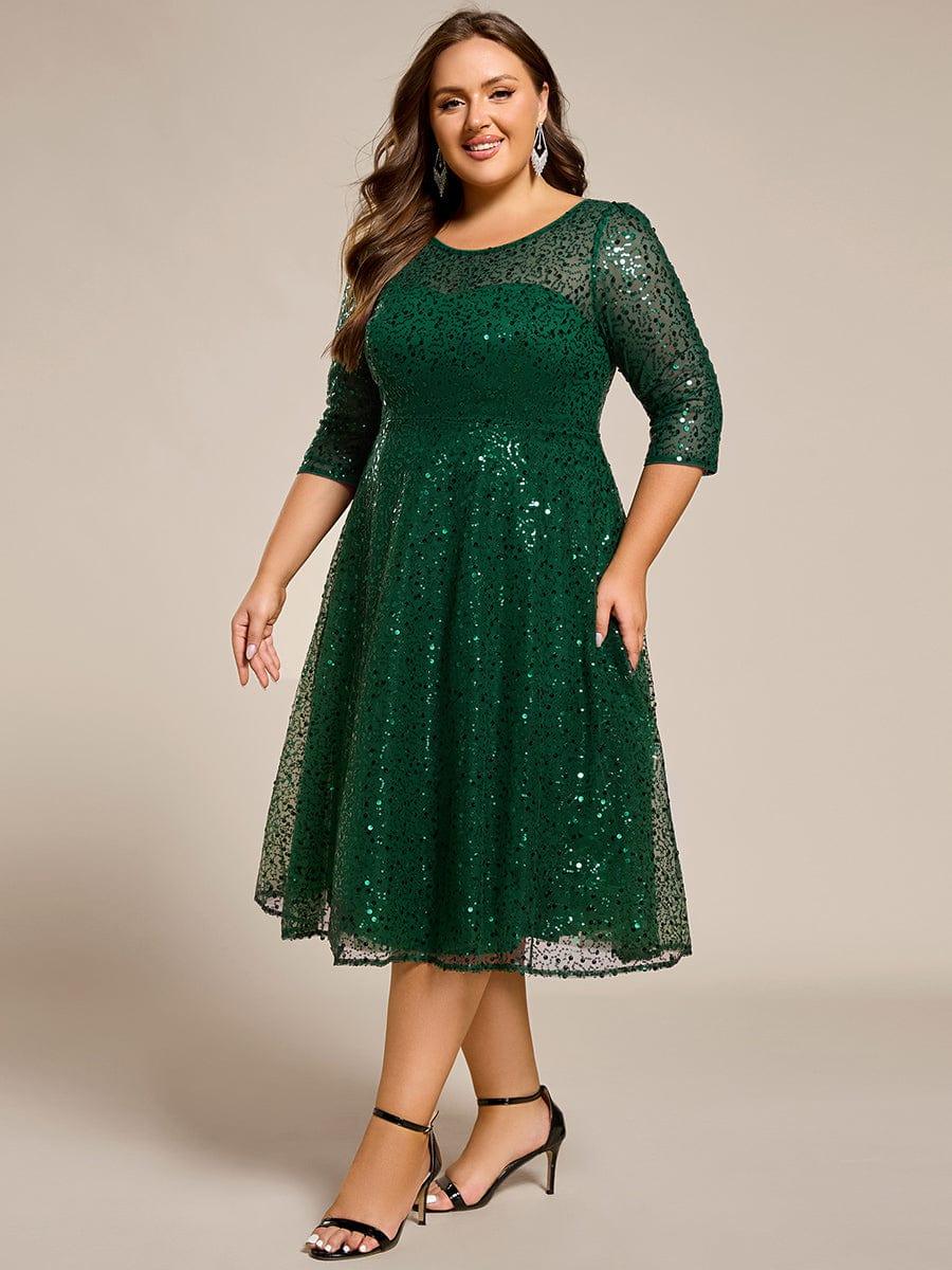 ever SIENNA|3/4 Sleeve Sparkly Sequin Round Neck Midi Wedding Guest Dress