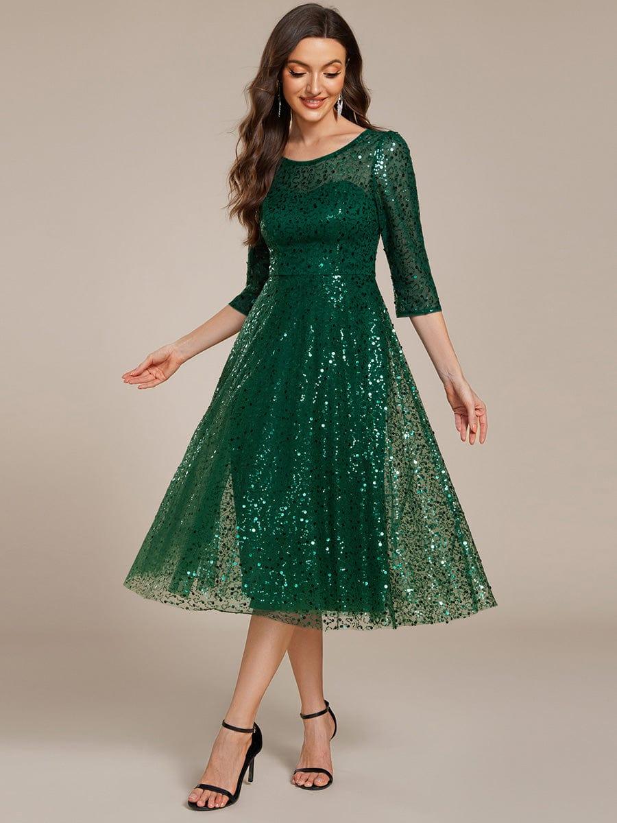 ever SIENNA|3/4 Sleeve Sparkly Sequin Round Neck Midi Wedding Guest Dress