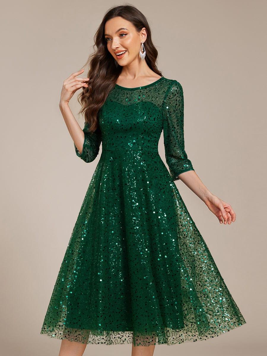 ever SIENNA|3/4 Sleeve Sparkly Sequin Round Neck Midi Wedding Guest Dress