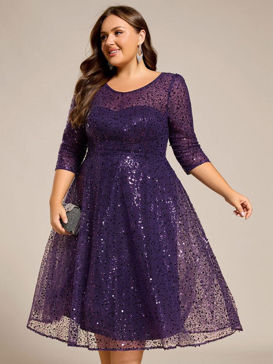 ever SIENNA|3/4 Sleeve Sparkly Sequin Round Neck Midi Wedding Guest Dress