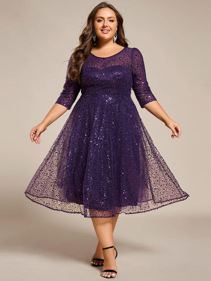 ever SIENNA|3/4 Sleeve Sparkly Sequin Round Neck Midi Wedding Guest Dress