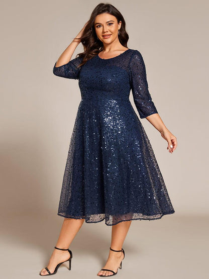 ever SIENNA|3/4 Sleeve Sparkly Sequin Round Neck Midi Wedding Guest Dress