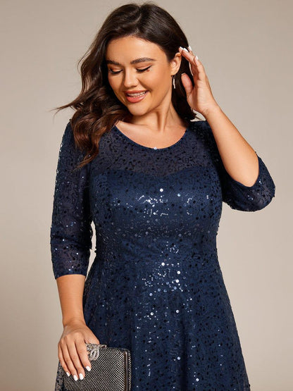 ever SIENNA|3/4 Sleeve Sparkly Sequin Round Neck Midi Wedding Guest Dress