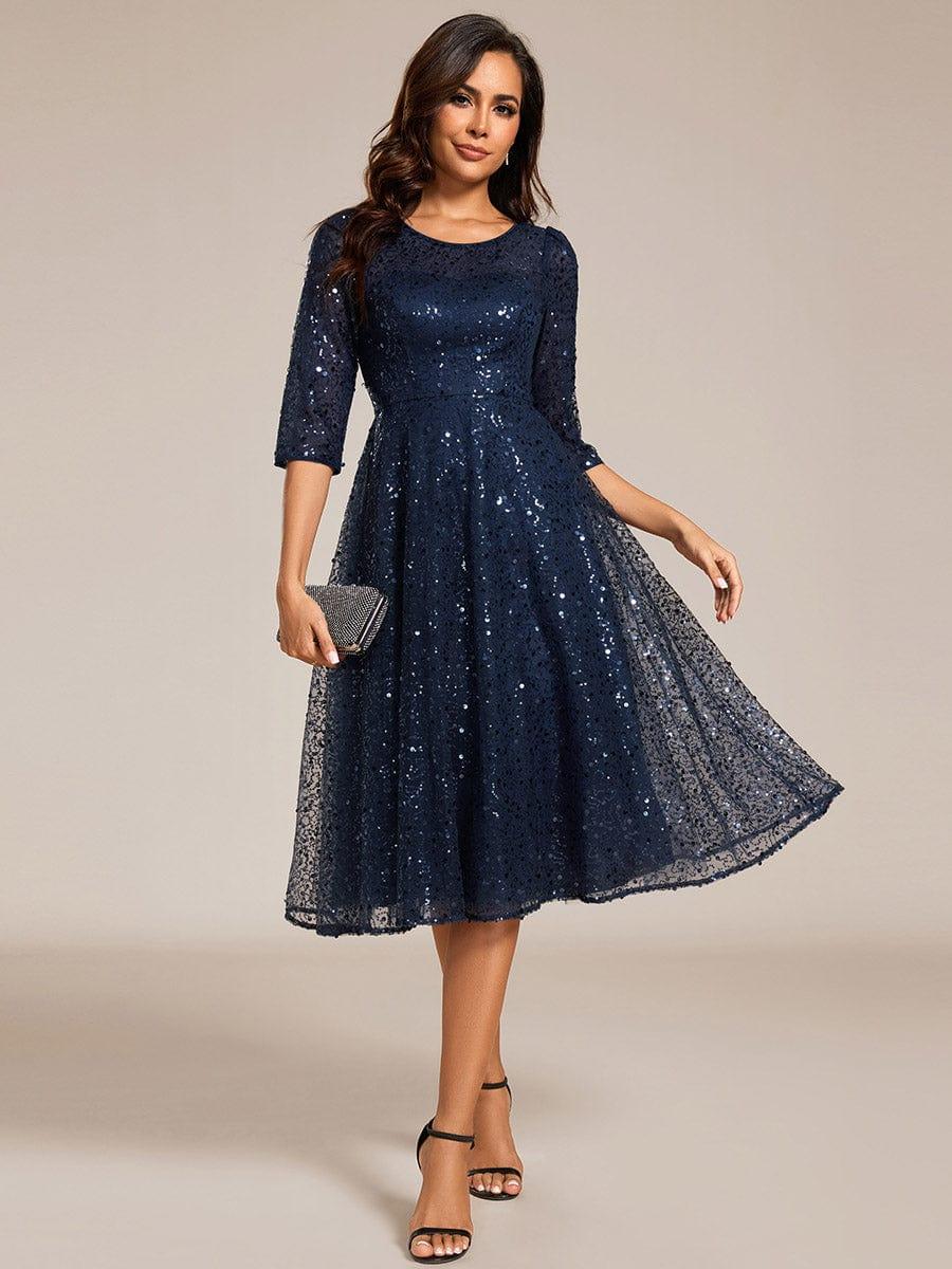 ever SIENNA|3/4 Sleeve Sparkly Sequin Round Neck Midi Wedding Guest Dress