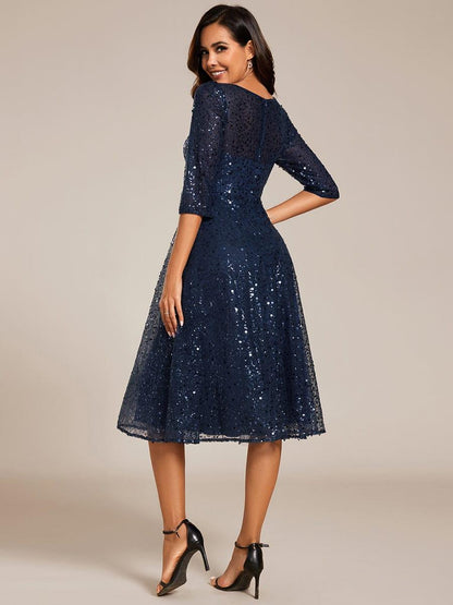 ever SIENNA|3/4 Sleeve Sparkly Sequin Round Neck Midi Wedding Guest Dress