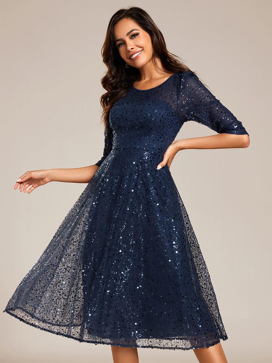 ever SIENNA|3/4 Sleeve Sparkly Sequin Round Neck Midi Wedding Guest Dress