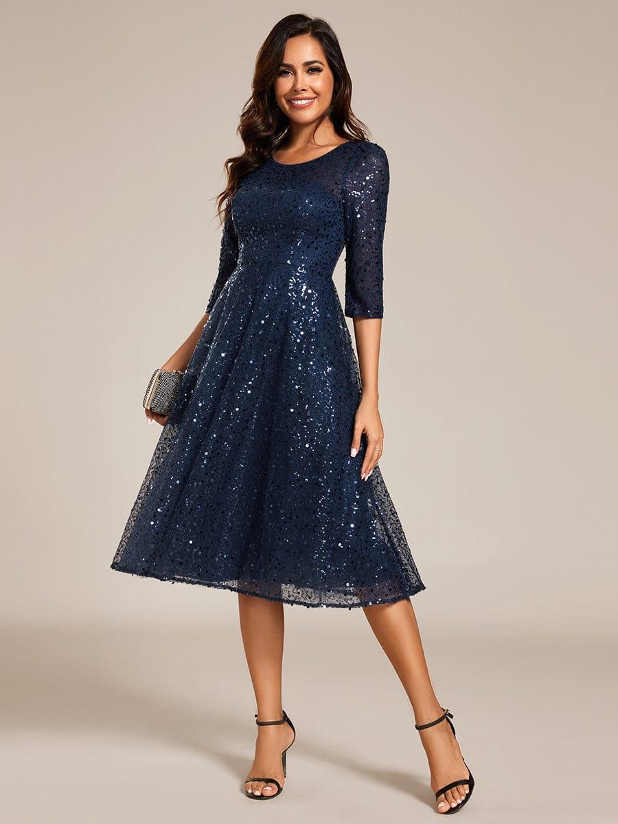 ever SIENNA|3/4 Sleeve Sparkly Sequin Round Neck Midi Wedding Guest Dress