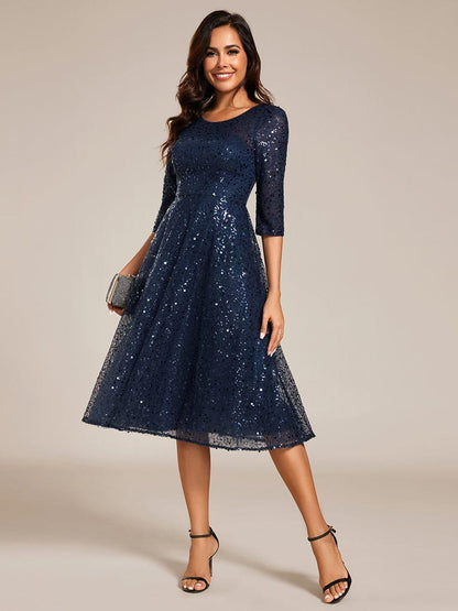 ever SIENNA|3/4 Sleeve Sparkly Sequin Round Neck Midi Wedding Guest Dress