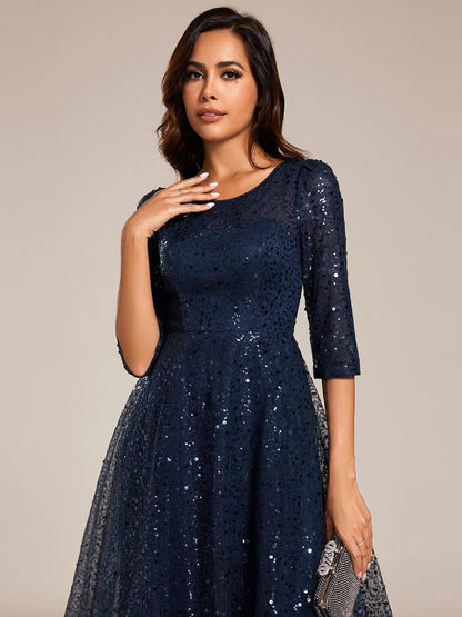 ever SIENNA|3/4 Sleeve Sparkly Sequin Round Neck Midi Wedding Guest Dress