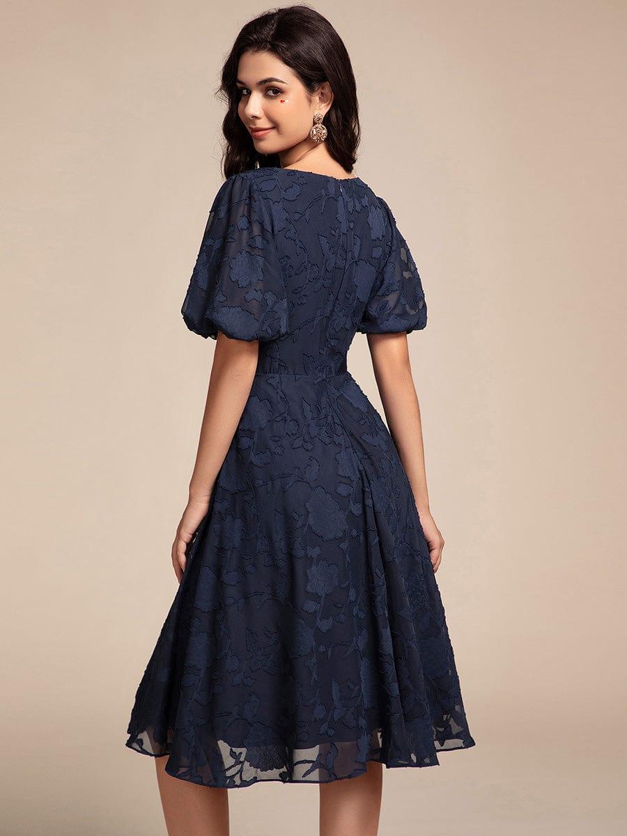 ever DANI|Puff Sleeve V-Neck Midi Wedding Guest Dress