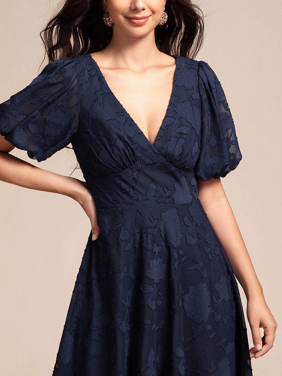 ever DANI|Puff Sleeve V-Neck Midi Wedding Guest Dress
