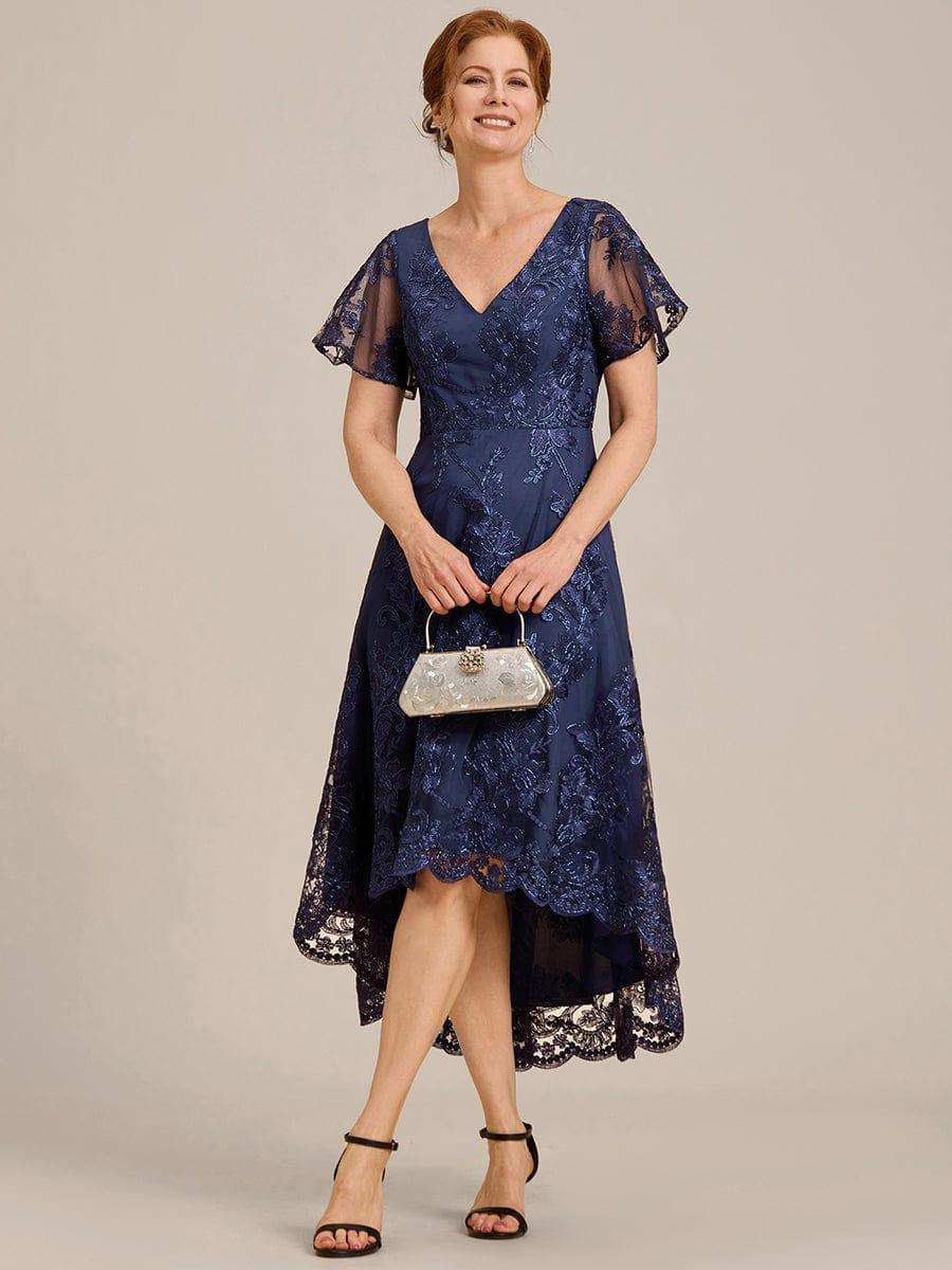 ever TIDAL|Embroidered Mesh Double V Neck Midi Mother of the Bride Dress