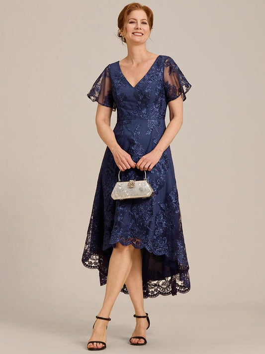 ever TIDAL|Embroidered Mesh Double V Neck Midi Mother of the Bride Dress