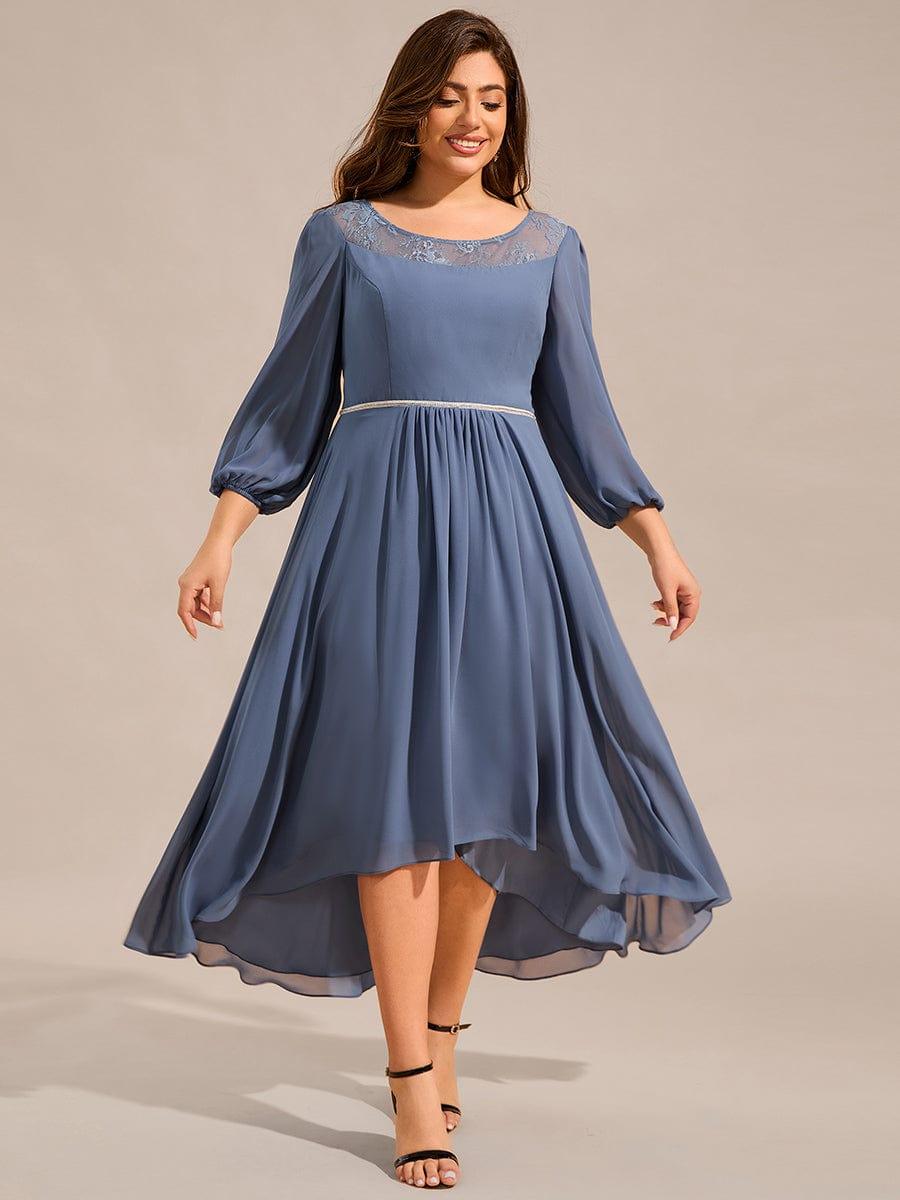 ever AMYRA|Long Sleeve Waist Chain Round Neckline Midi Chiffon Wedding Guest Dress