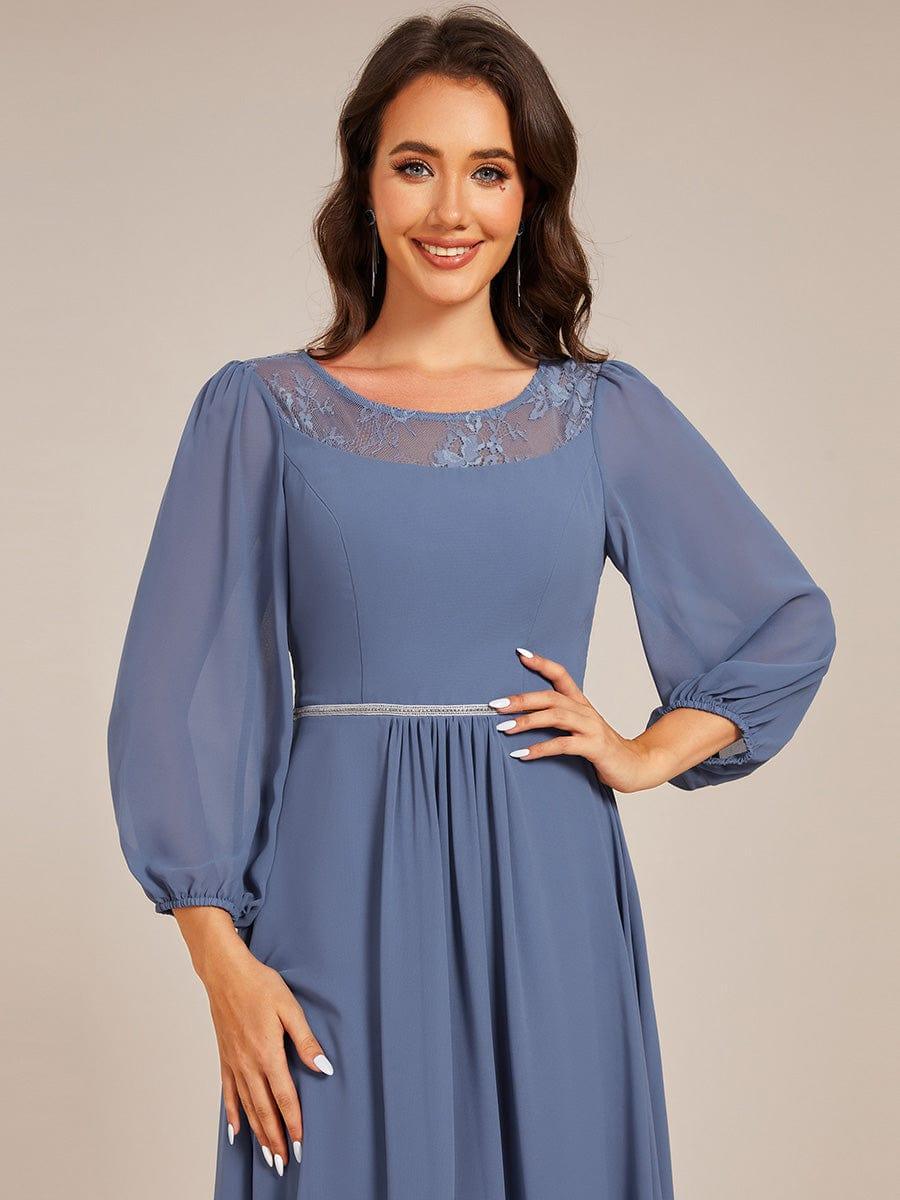 ever AMYRA|Long Sleeve Waist Chain Round Neckline Midi Chiffon Wedding Guest Dress