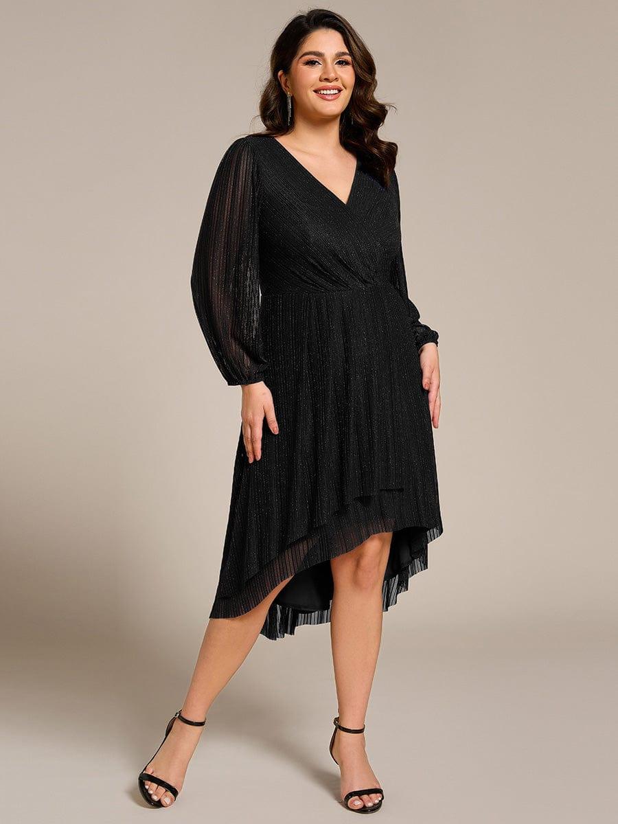 ever BRISTOL|Glitter Long Sleeve V-Neck A-Line Midi Wedding Guest Dress