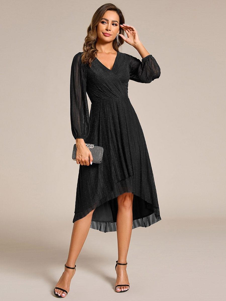 ever BRISTOL|Glitter Long Sleeve V-Neck A-Line Midi Wedding Guest Dress