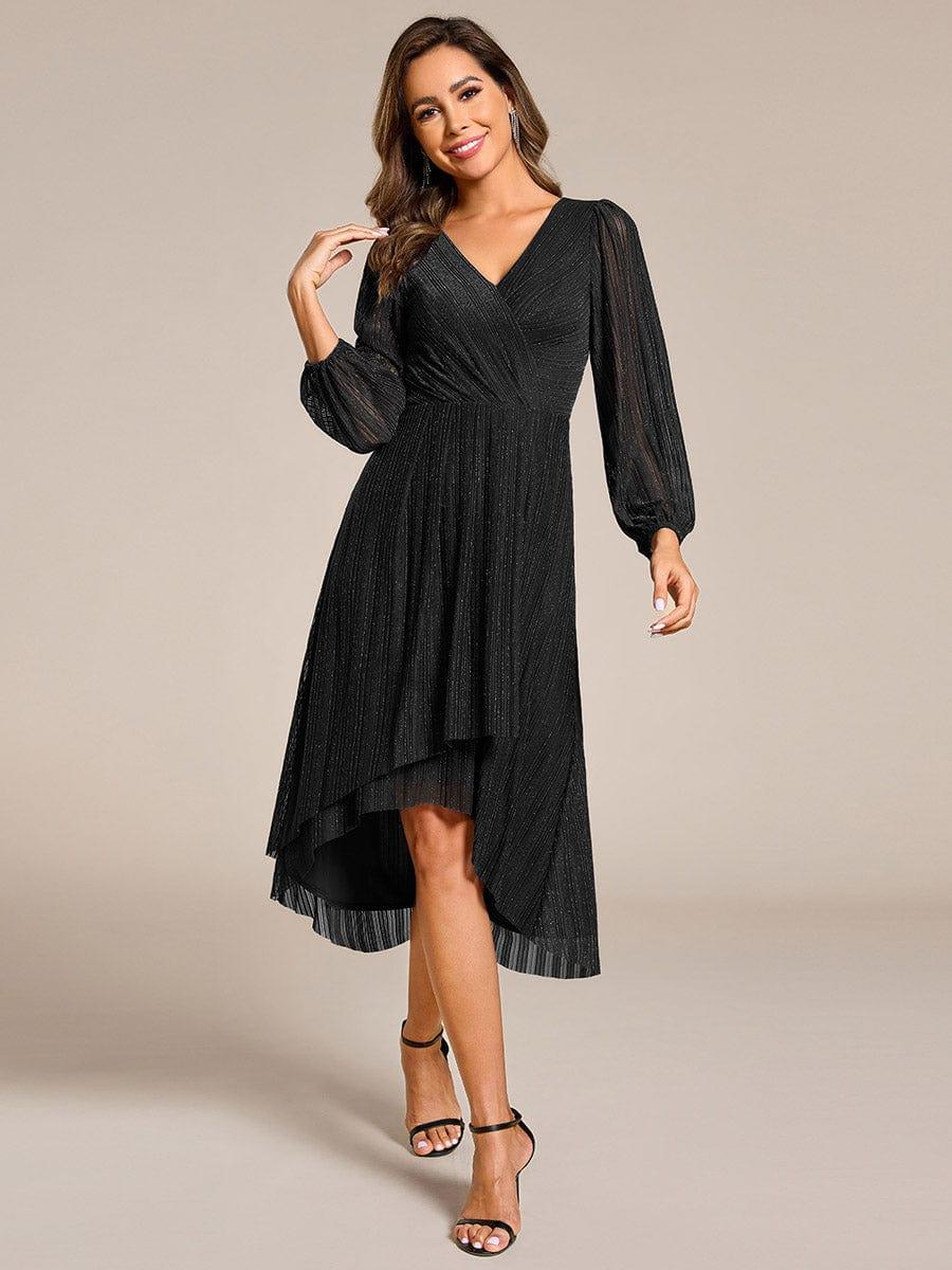 ever BRISTOL|Glitter Long Sleeve V-Neck A-Line Midi Wedding Guest Dress
