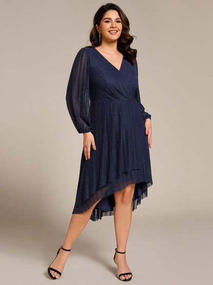 ever BRISTOL|Glitter Long Sleeve V-Neck A-Line Midi Wedding Guest Dress