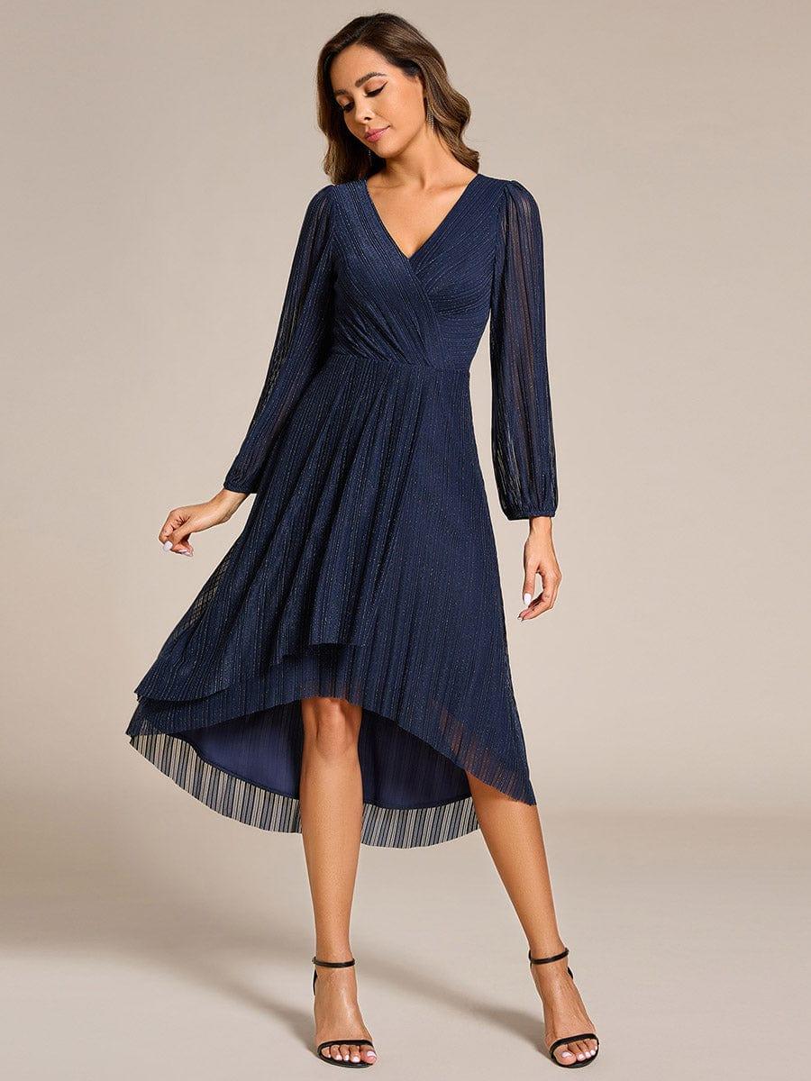 ever BRISTOL|Glitter Long Sleeve V-Neck A-Line Midi Wedding Guest Dress