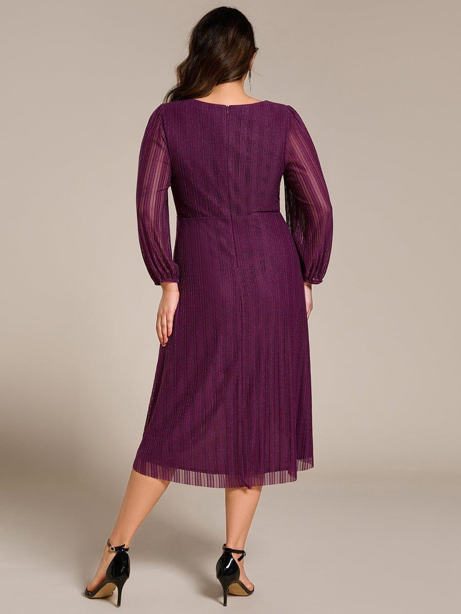 pretty BRISTOL|Plus Size Pleated Long Sleeve V-Neck Midi Glitter Wedding Guest Dress