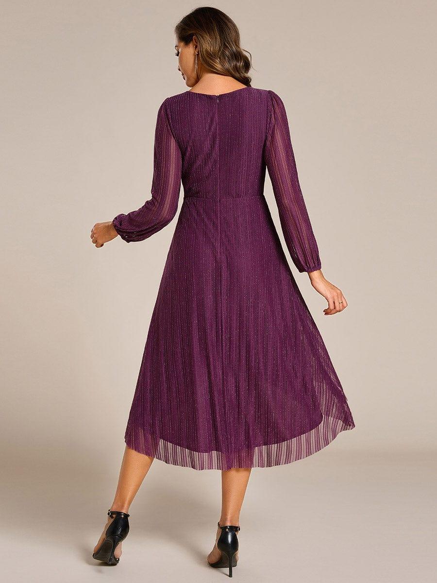 ever BRISTOL|Glitter Long Sleeve V-Neck A-Line Midi Wedding Guest Dress