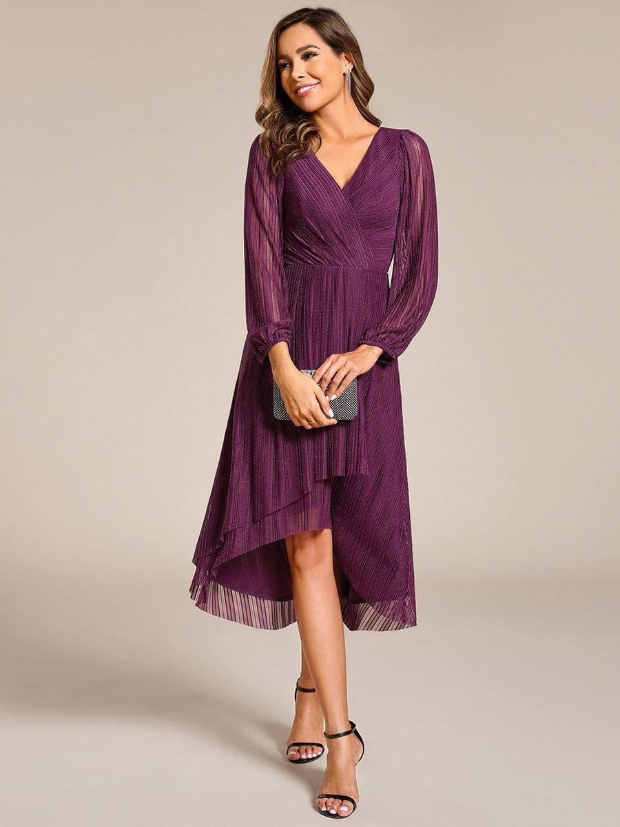 ever BRISTOL|Glitter Long Sleeve V-Neck A-Line Midi Wedding Guest Dress