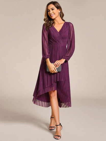 ever BRISTOL|Glitter Long Sleeve V-Neck A-Line Midi Wedding Guest Dress