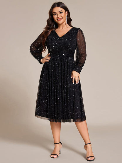 ever KARLEN|Glitter Midi Wedding Guest Dress with Long Sleeves