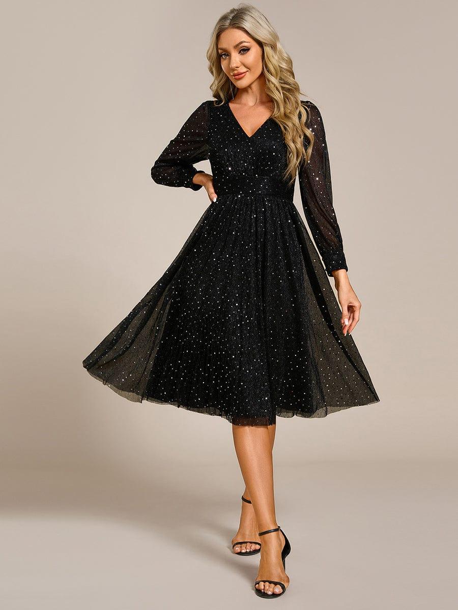 ever KARLEN|Glitter Midi Wedding Guest Dress with Long Sleeves