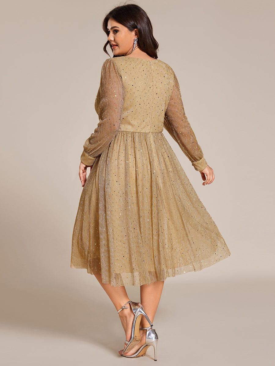 pretty KARLEN|Plus Size Glitter Midi Wedding Guest Dress with Long Sleeves