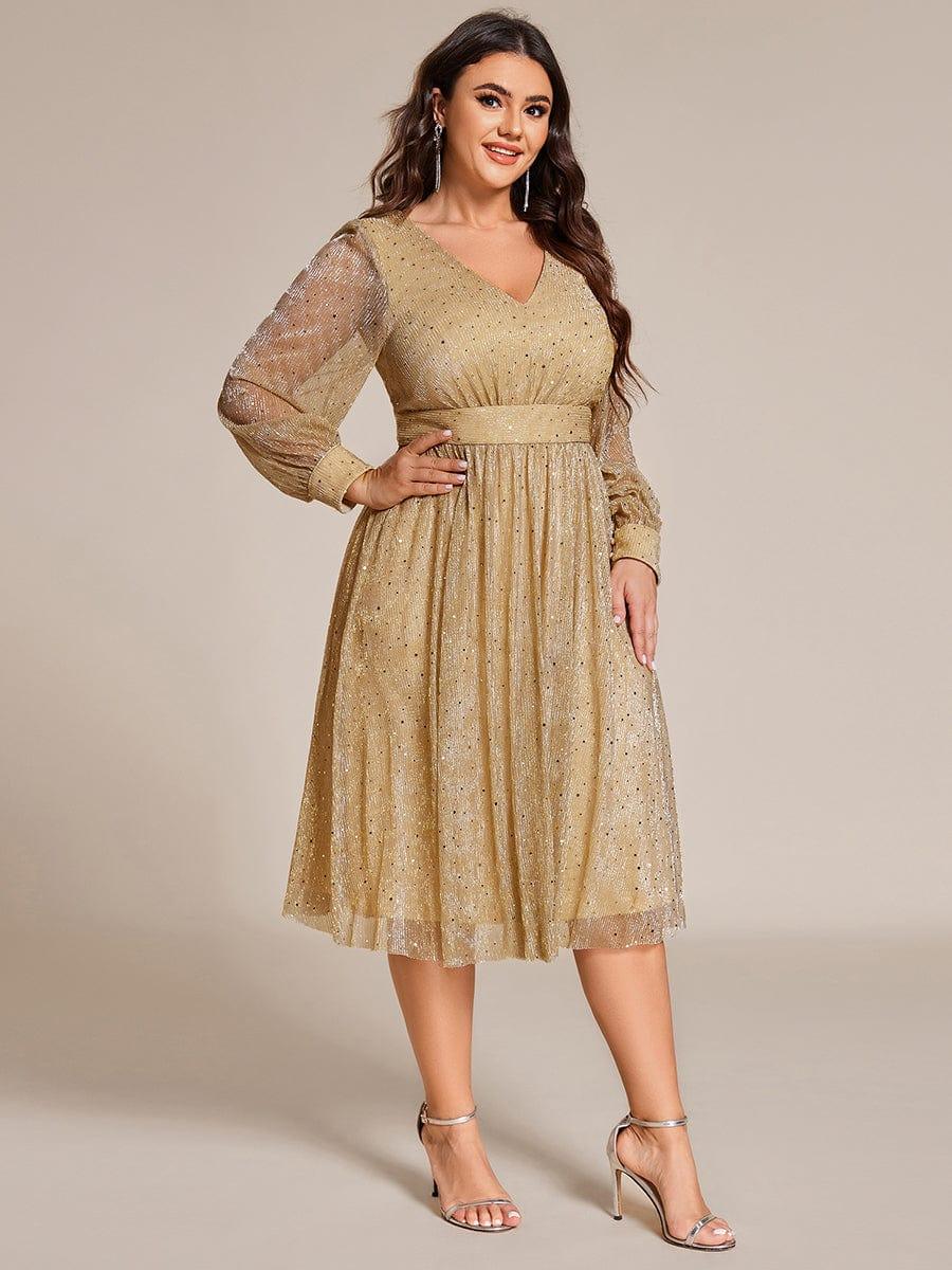 ever KARLEN|Glitter Midi Wedding Guest Dress with Long Sleeves