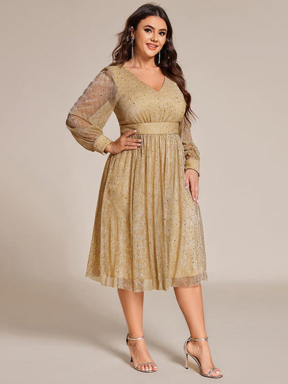 ever KARLEN|Glitter Midi Wedding Guest Dress with Long Sleeves