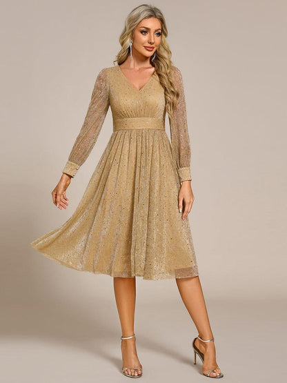 ever KARLEN|Glitter Midi Wedding Guest Dress with Long Sleeves